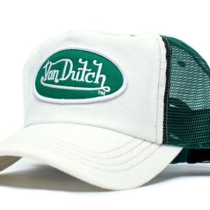 Authentic Vintage Von Dutch Originals White Corduroy Green Mesh Trucker Hat Cap